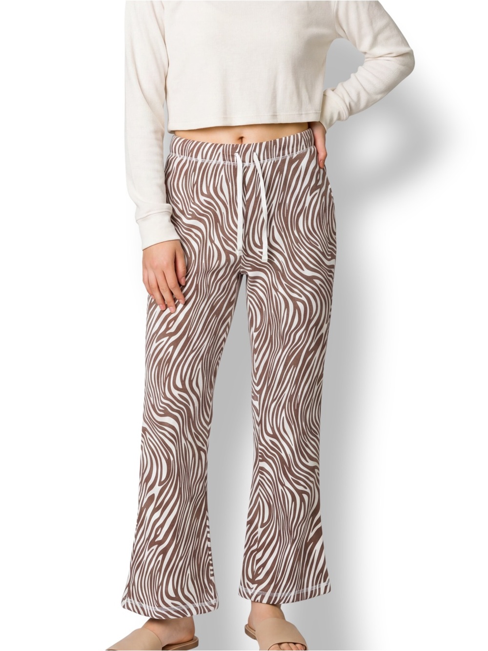 4/$20 Love Peace Hype by Zenana Brown Zebra Print Lounge Pants Wide Leg Size L